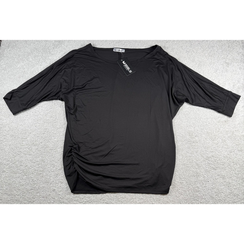 DOUBLJU Top Womens 1X Black Ruched Side Dolman Sleeve Scoop Neck CWTTL0116 NWT
